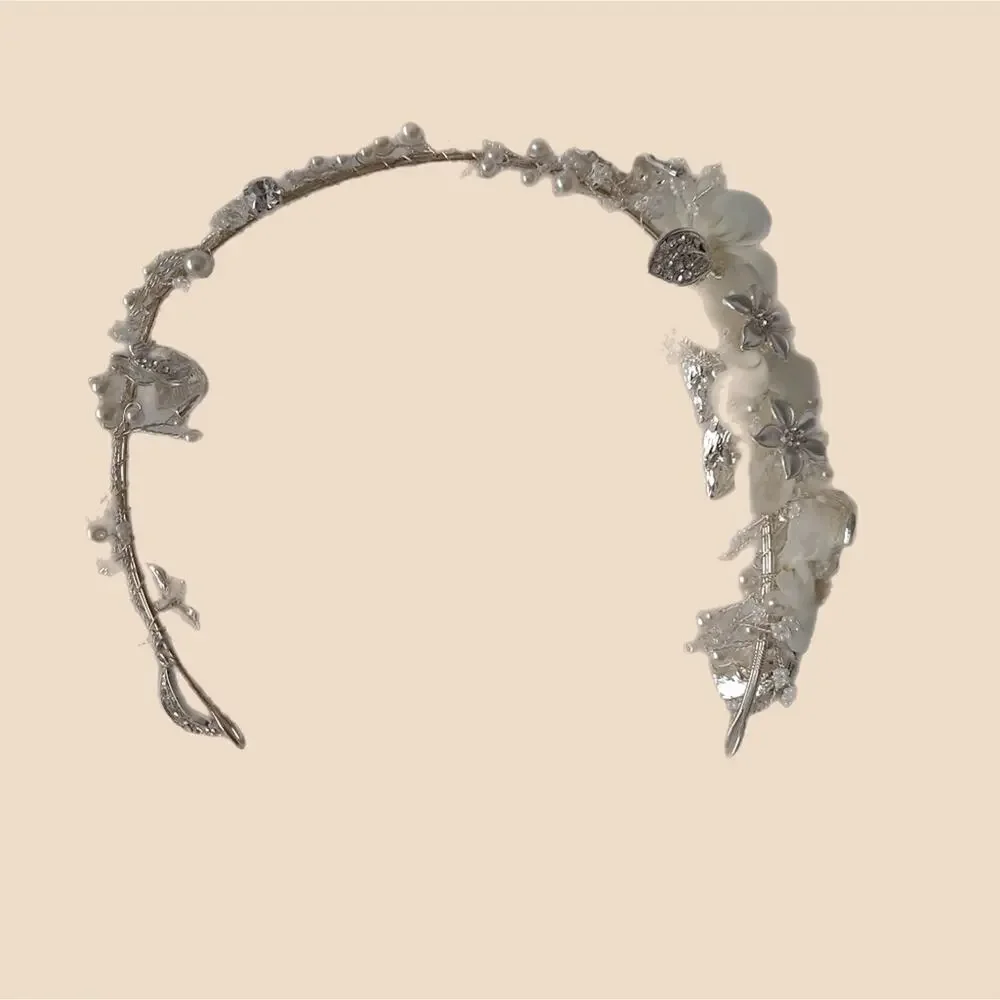 Bridal Floral Silver tone Metal Headband Rhinestone